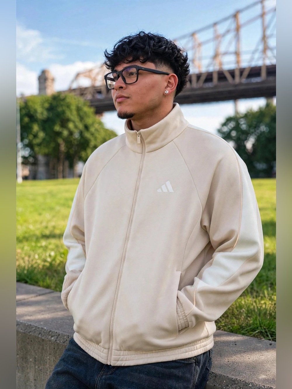 NWT adidas Stadium Loose Fit Track Top Jacket Cream L